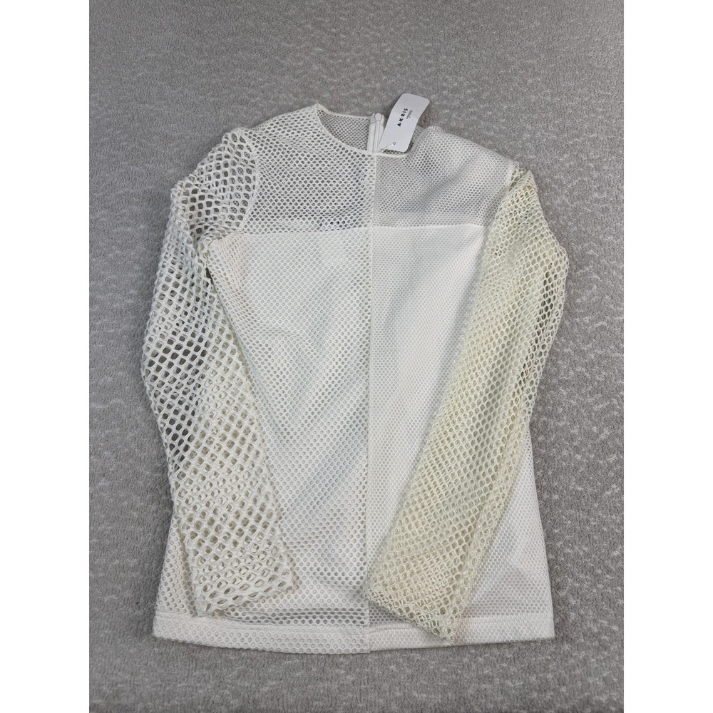 Akris Punto Shirt Womens 8 Cream‎ Mesh Long Sleeve Sheer Net Designer Top